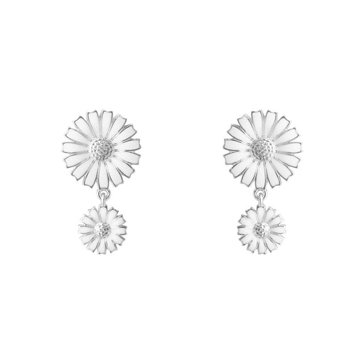 Georg Jensen DAISY Silver & White Enamel Double Drop Earrings 20001542 Earrings Georg Jensen