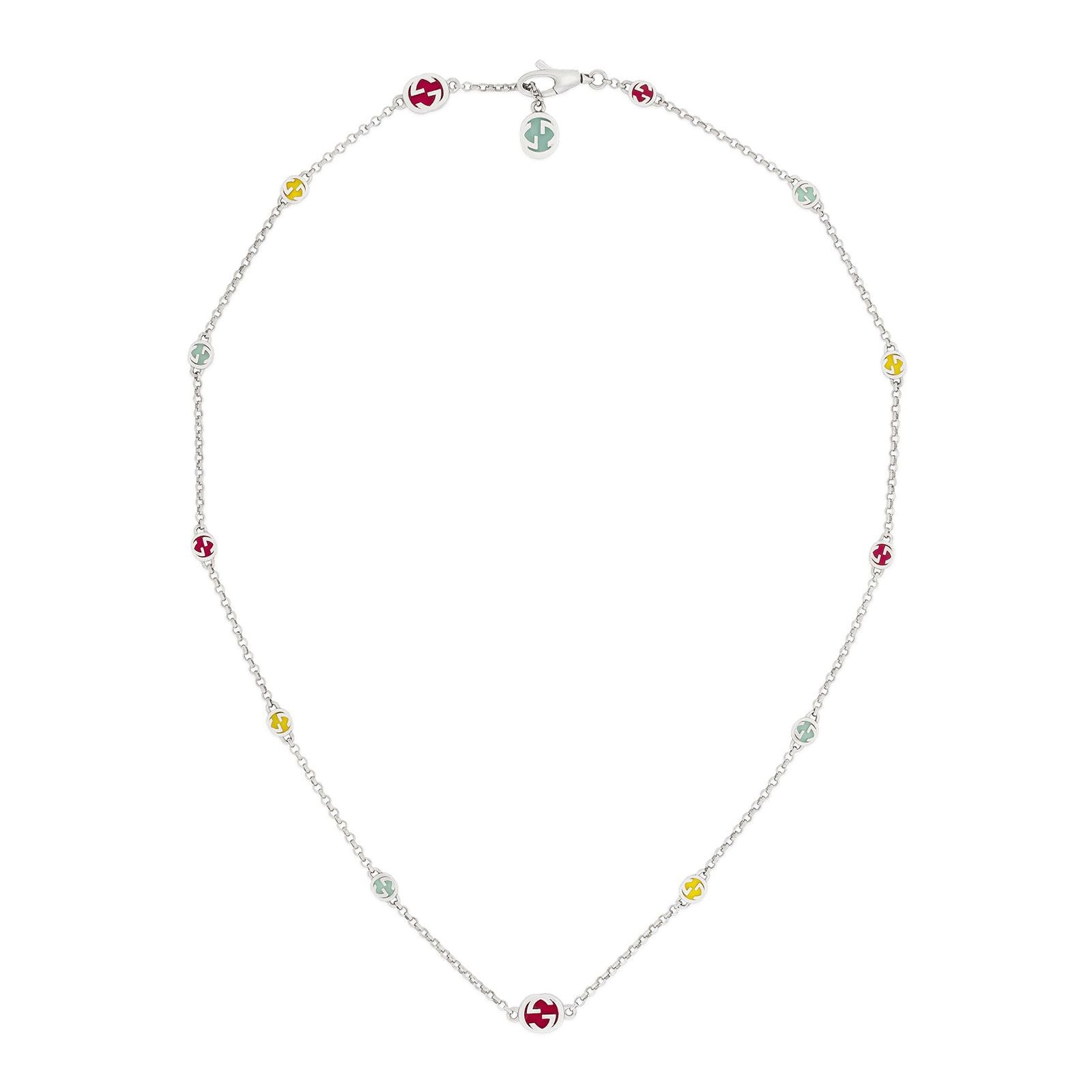 Gucci Interlocking G Silver & Multicoloured Enamel Necklace YBB728953001