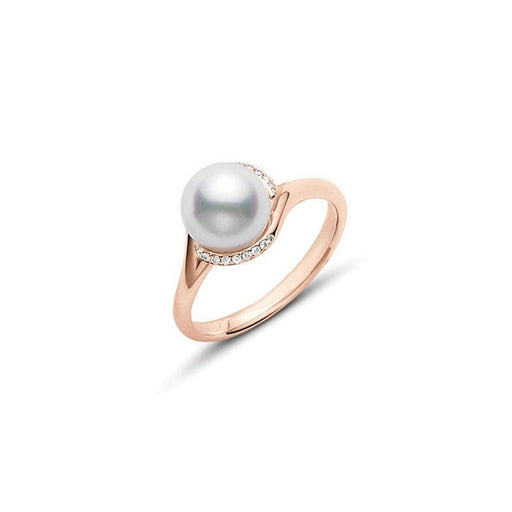 Mikimoto Twist Akoya Cultured Pearl & Diamond Ring 18ct Rose Gold - PRL10017DZ Ring Mikimoto   