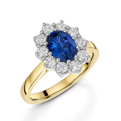 18ct Yellow & White Gold Oval-Cut Sapphire & Brilliant-Cut Diamond Cluster Ring 2.25ct Ring Michael Spiers