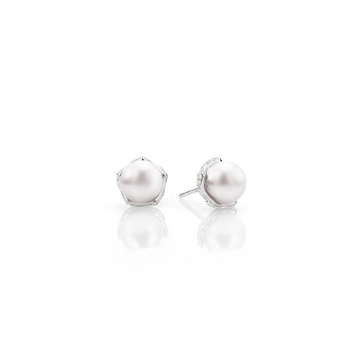 Mikimoto Embrace Akoya Cultured Pearl & Diamond Stud Earrings in 18ct White Gold - PEL10161DW Earrings Mikimoto   