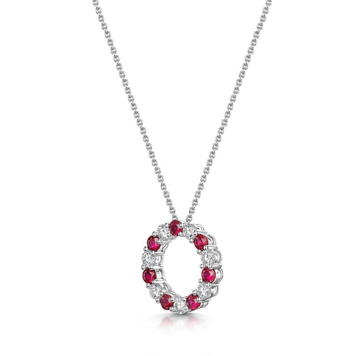 18ct White Gold Round-Cut Ruby & Brilliant-Cut Diamond Polo Necklace 1.18ct Necklace Michael Spiers   