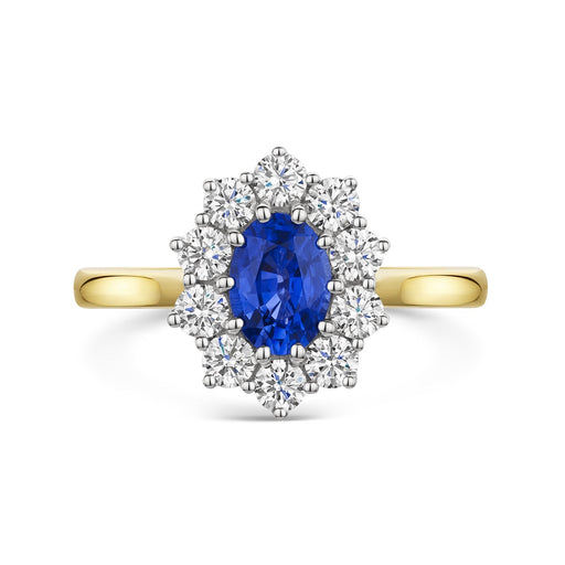 18ct Yellow & White Gold Oval-Cut Sapphire & Brilliant-Cut Diamond Cluster Ring 1.50ct Ring Michael Spiers   