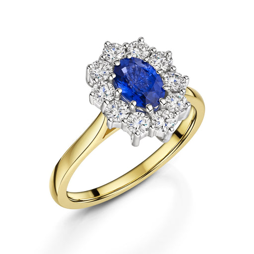 18ct Yellow & White Gold Oval-Cut Sapphire & Brilliant-Cut Diamond Cluster Ring 1.50ct Ring Michael Spiers   