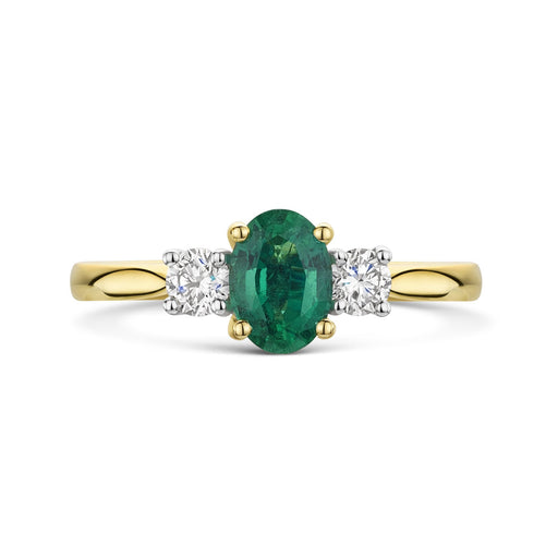 18ct Yellow & White Gold Oval-Cut Emerald & Brilliant-Cut Diamond Three Stone Ring 1.03ct Ring Michael Spiers   