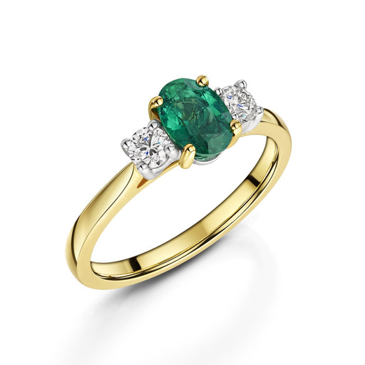 18ct Yellow & White Gold Oval-Cut Emerald & Brilliant-Cut Diamond Three Stone Ring 1.03ct Ring Michael Spiers   