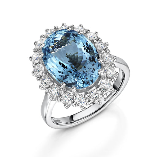 Michael Spiers 18ct White Gold Oval-Cut Aquamarine & Brilliant-Cut Diamond Cluster Ring 8.39ct Ring Michael Spiers   