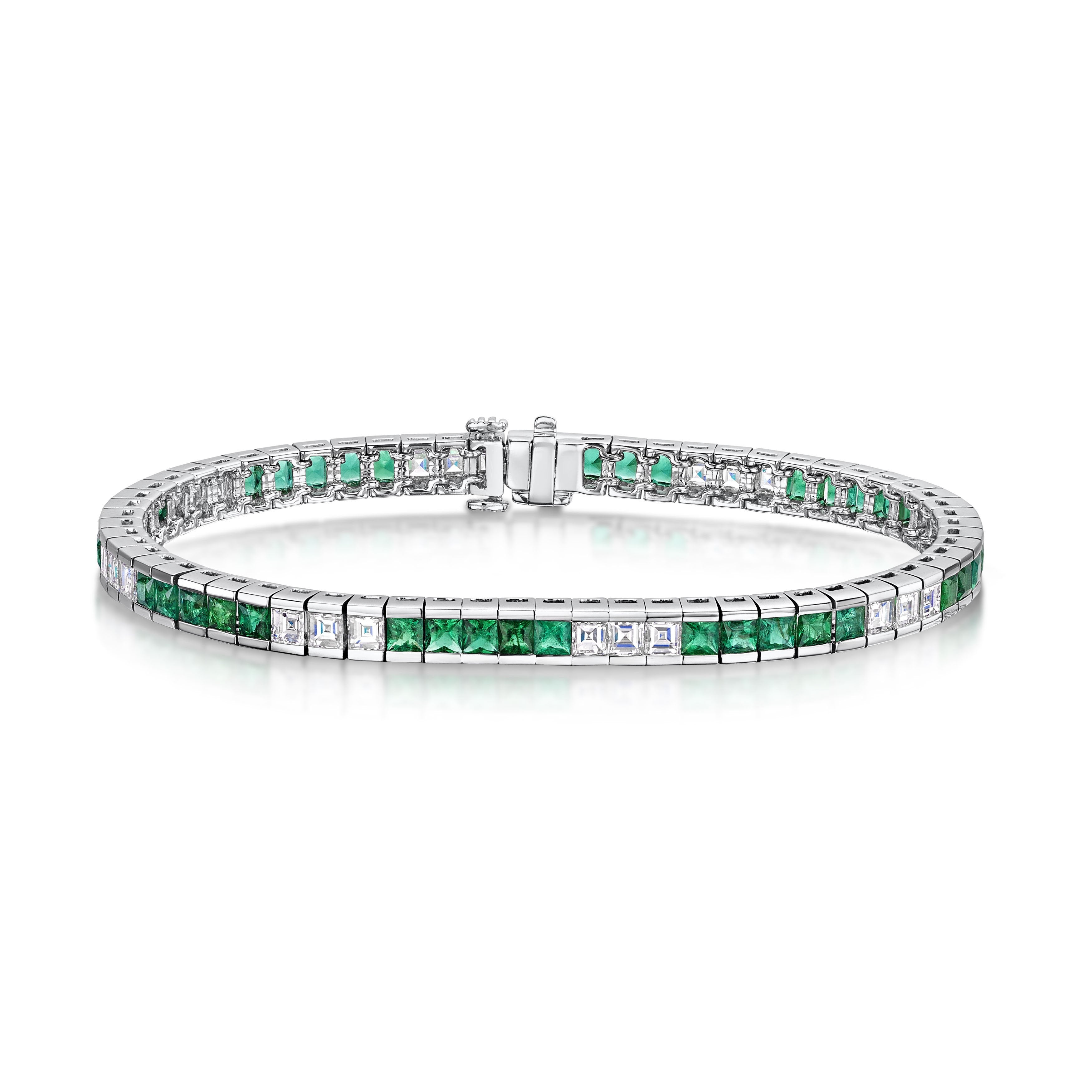 送税込【AMY O】Emerald Link Tennis Bracelet☆(2色) 14K Solid Yellow Gold Link Diamond Emerald Tennis Bracelet