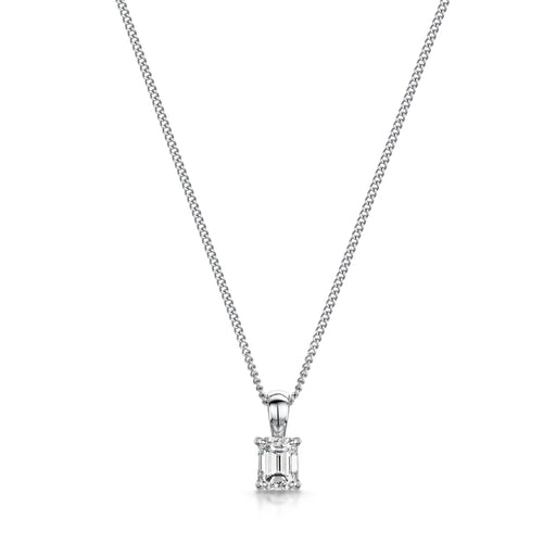 18ct White Gold Emerald-Cut Diamond Solitaire Pendant 0.50ct Necklace Michael Spiers   