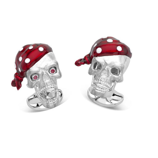 Deakin & Francis Sterling Silver Red Bandana Pirate Skull Cufflinks - C1584S0823 Cufflinks & Accessories Deakin & Francis   