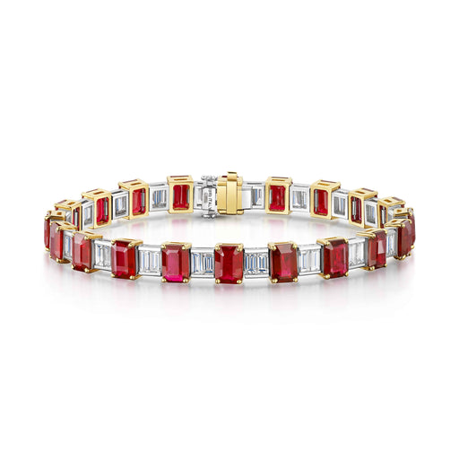 Michael Spiers 18ct Yellow & White Gold Emerald-Cut Ruby & Baguette-Cut Diamond Bracelet - 25.40ct