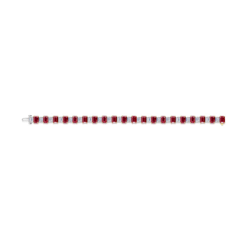 18ct Yellow & White Gold Emerald-Cut Ruby & Baguette-Cut Diamond Tennis Bracelet 25.40ct Bracelet Michael Spiers   