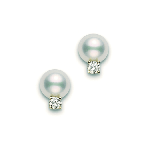 Mikimoto 6mm AA Grade Akoya Pearl & Diamond Earrings In 18ct Yellow Gold PES603DK Earrings Mikimoto   